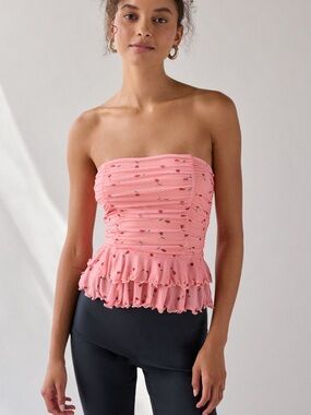 Urban Outfitters Pink Strapless Ruffle Peplum Top